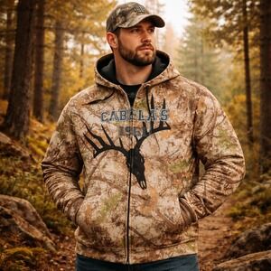 Cabela's Hoodie Mens 2XL Brown Camo Zonz Woodlands Full Zip Deer Antlers Hunting